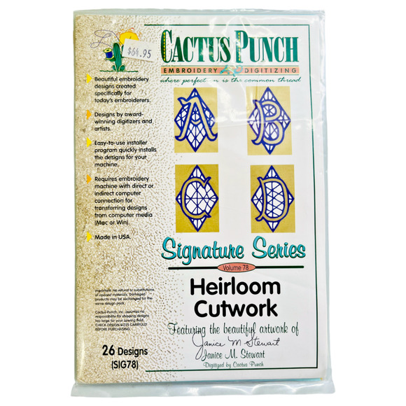 Cactus Punch Machine Embroidery CD Heirloom Cutwork Alphabet 26 Designs Sealed - Picture 1 of 5
